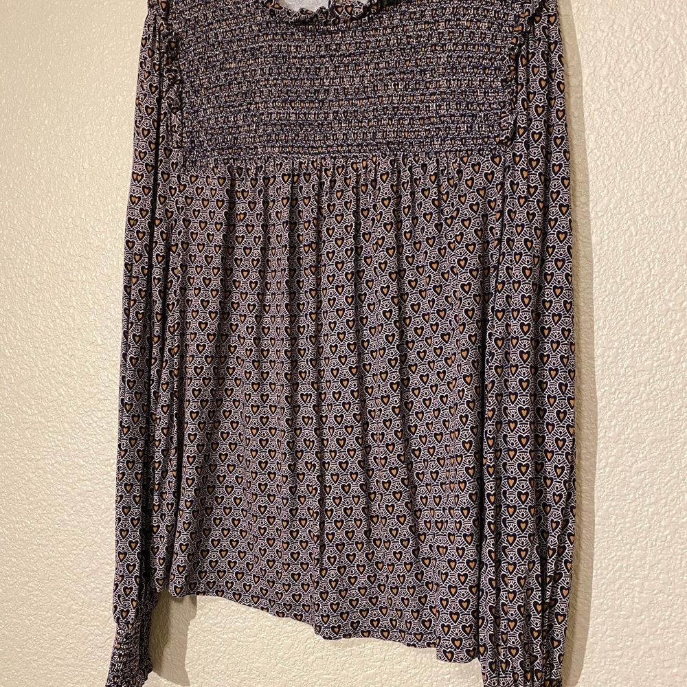 Boden Heart Patterned Long Sleeve Blouse SZ 14